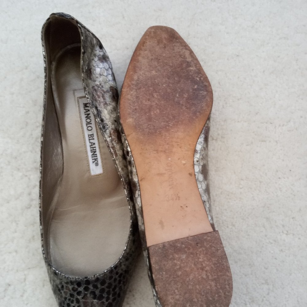 MANOLO BLAHNIK Ballerina Flats - Metallic Grey Snakeskin -- Size 5.5 - Picture 4 of 4